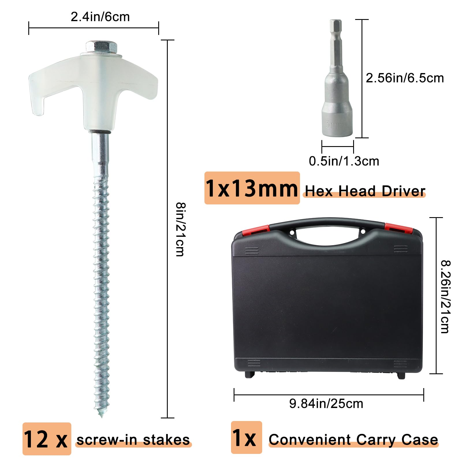 15 Pack Heavy Duty Camping Tent Pegs, Steel Ground Stakes for Hard Soil Grass & Gazebo - Image 2
