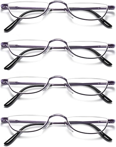 Vista 71 de KoKoBin Lentes de lectura de media lectura, 2 pares de lentes con marco de metal de medio borde, lectores de bisagra de resorte con bolsa de cuero