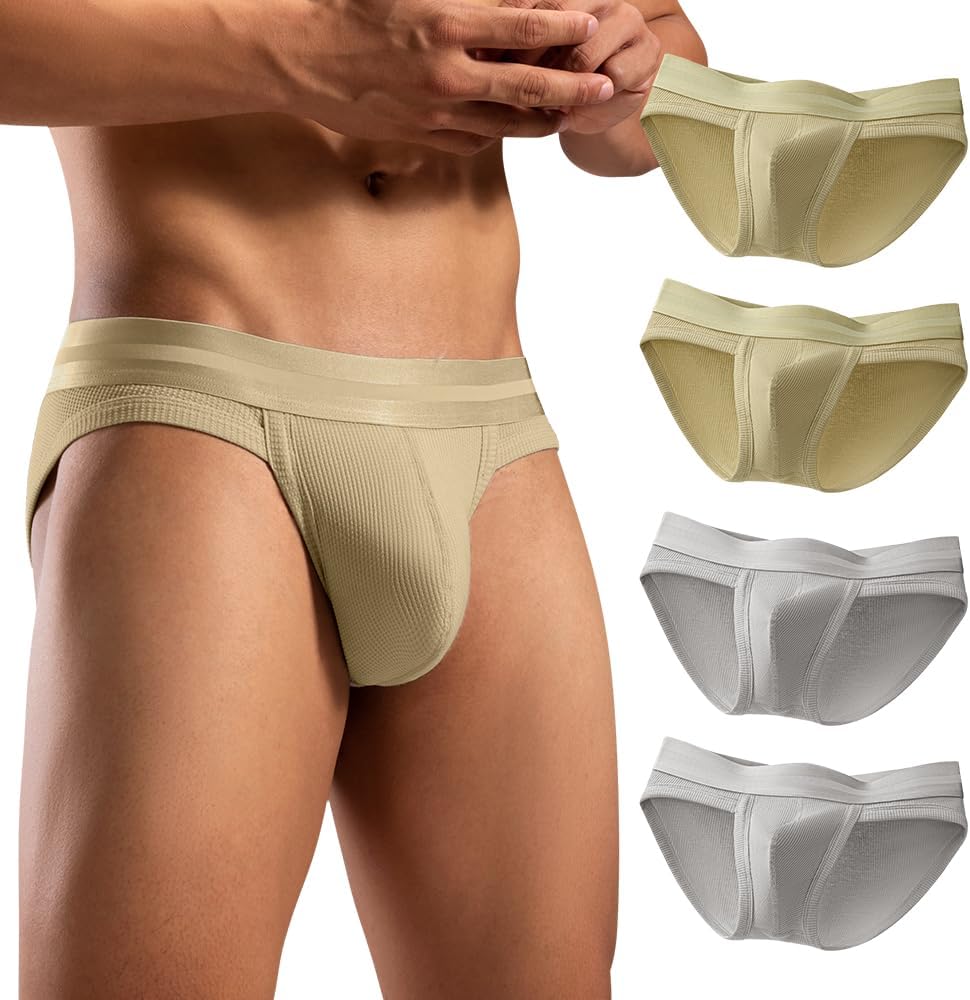 Hgn Men's Cotton Blend Underwear - Breathable Mesh, Comfort Waistband Briefs, 4-Pack (S-2XL) Daily-Wear