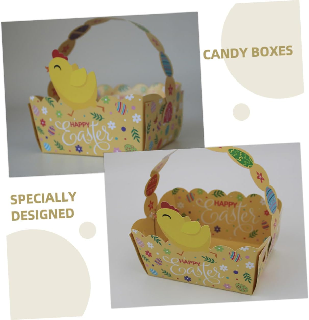 Yardwe 50pcs Yellow Paper Candy Boxes Handheld Easter Basket Snack Containers DIY Packaging for Party Treats image 4