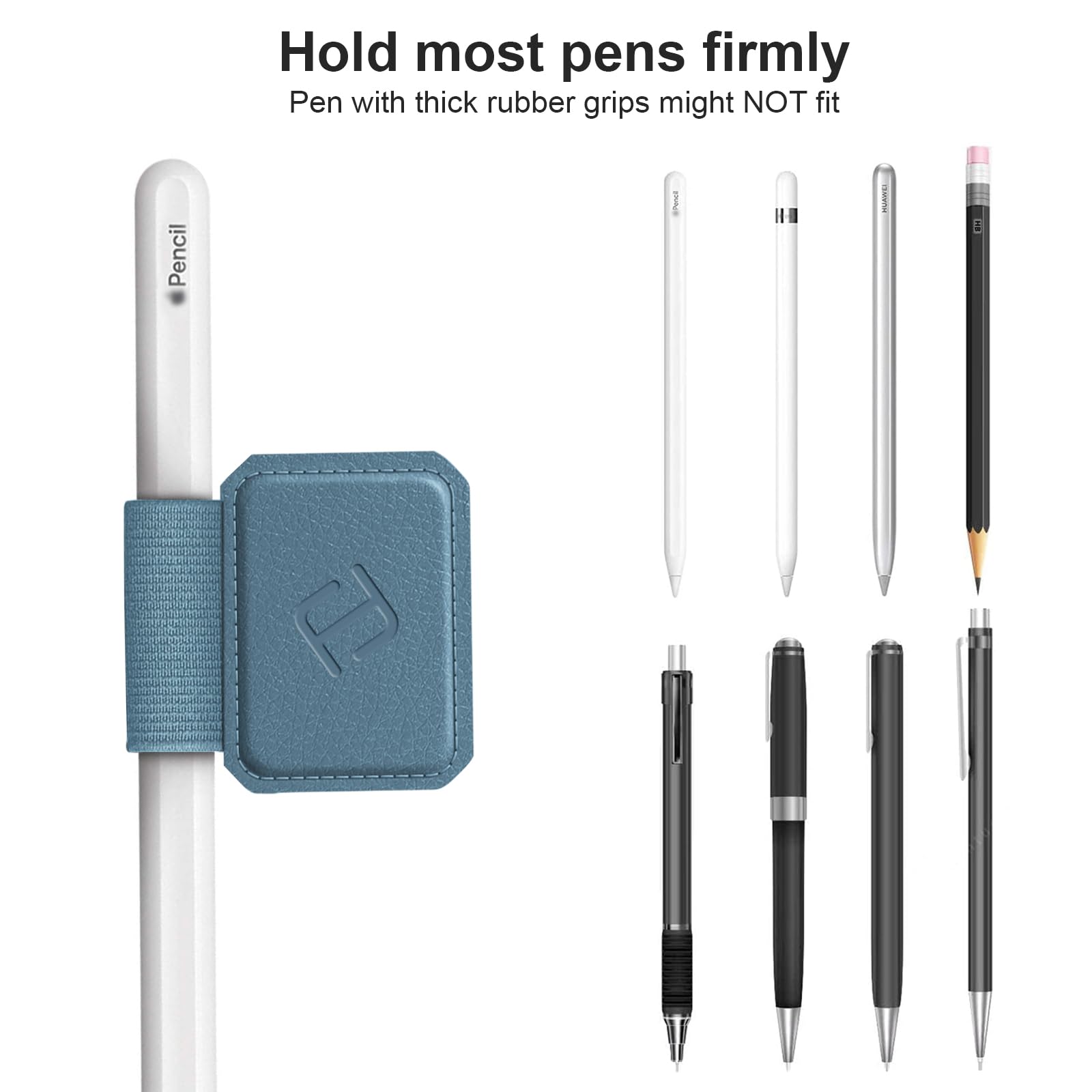Fintie 4 samoprzylepne uchwyty na długopisy Apple Pencil i rysik, elastyczne, ze sztucznej skóry, do notatnika, kalendarza, tabletu, segregatora, niebieskiego, 4 sztuki