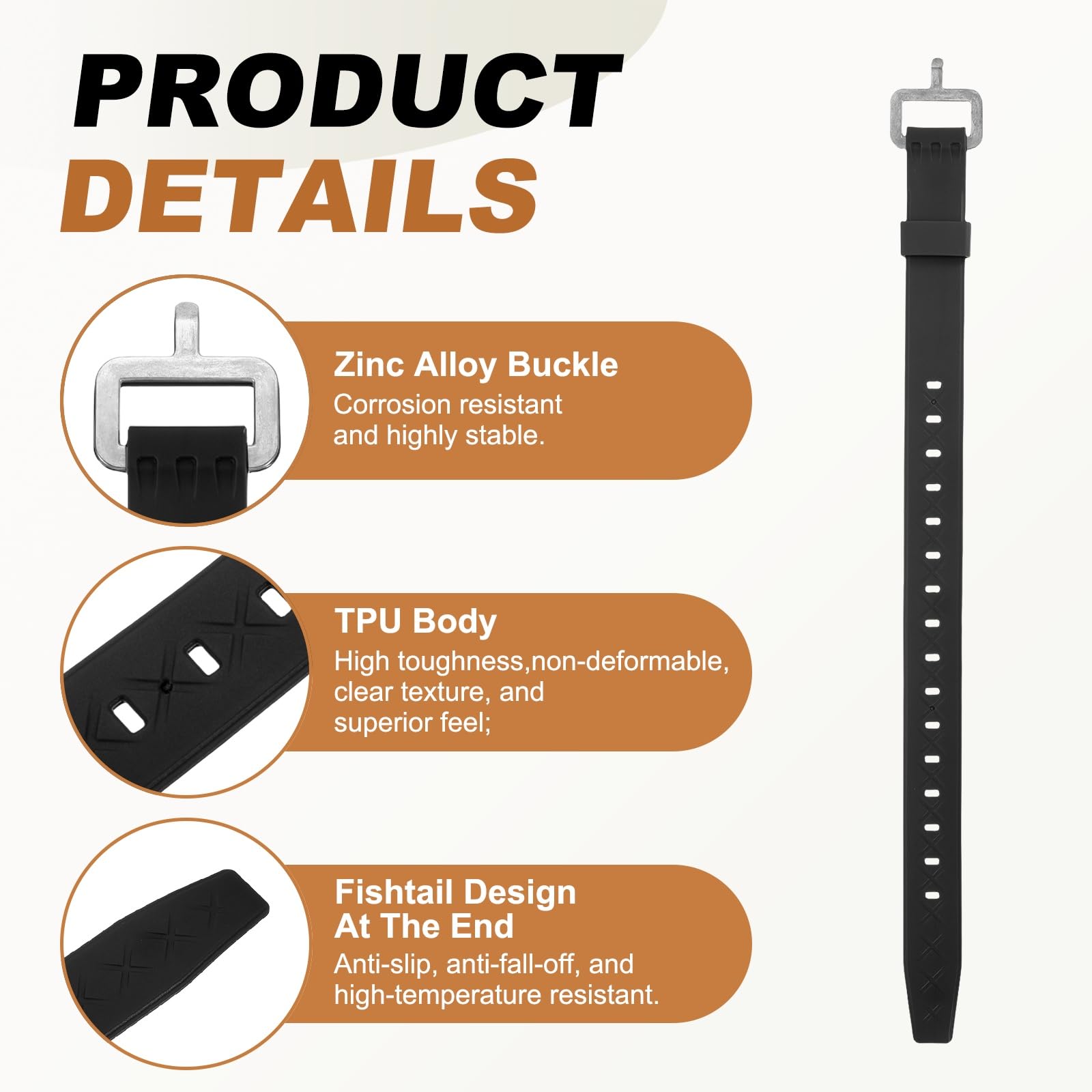4 Pcs Silicone Tie Down Strap, 35cm / 14 inch Versatile Wear Resistant Silicone Securing Strap with Metal Buckle for Luggage Binding Outdoor Equipment Sorting,Black — view 3