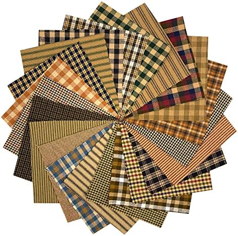 40 Primitive Charm Pack, 5 inch Precut Cotton Homespun Fabric Squares by JCS