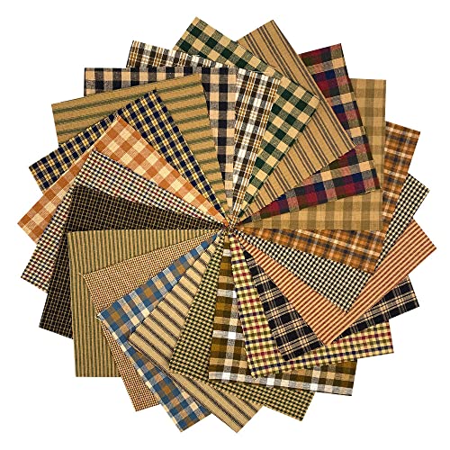 40 Primitive Charm Pack, 5 inch Precut Cotton Homespun Fabric Squares by JCS