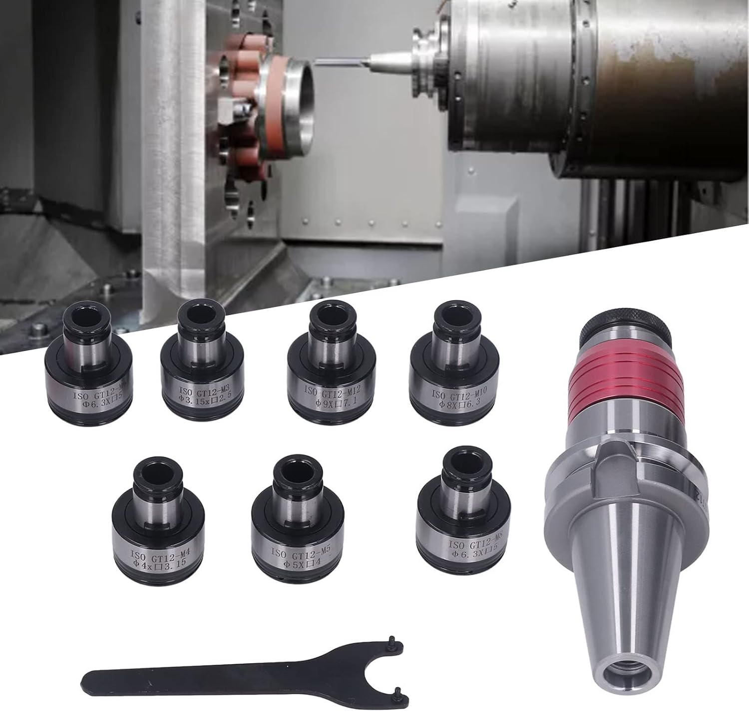 Hyuduo BT40 Tapping Collet Set for CNC Milling Machines 7-Piece Tap Chuck Kit with GT12 Tool Holder and Precision Workholding Collets