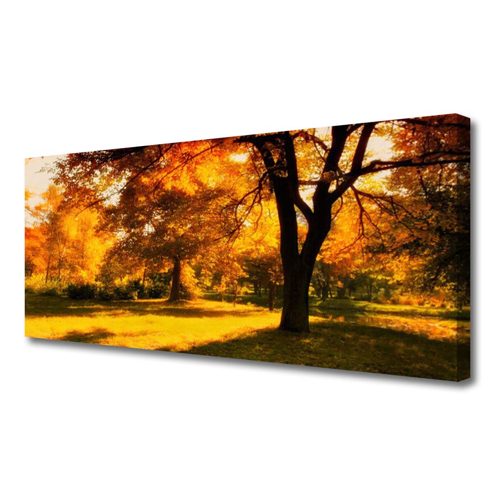 Tableau moderne salon chalet : toile géante arbres et forêt 125x50