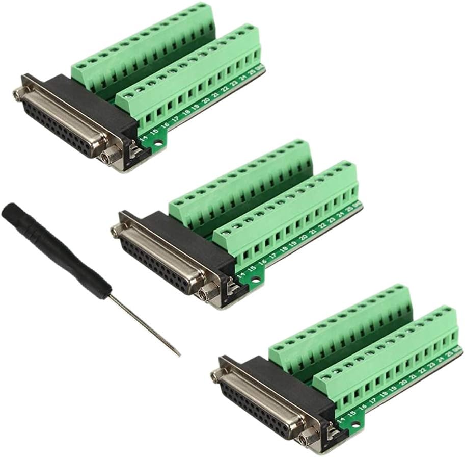 Twinklebay DB25 Breakout Female Connector D-sub Breakout 25 Pin Connector with Nut (Pack of 3)