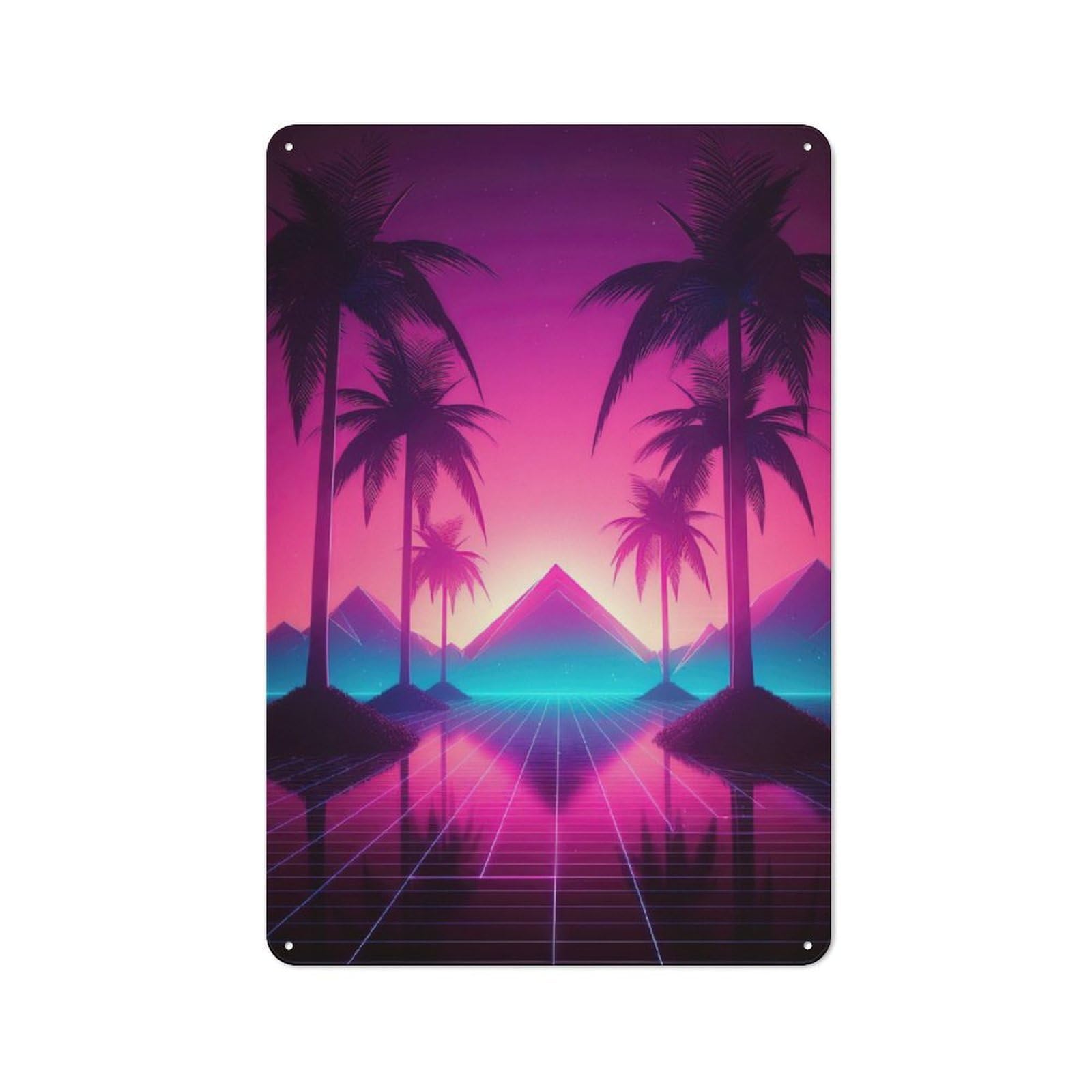 Junmoney Palm Tree Retrowave Bistro Style Decorative Metal Plaque 30X20cm, Bistro Wall Plaque For Tea Room, Shop Wall Or Breakfast Area