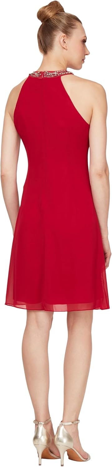 S.L. Fashions Womens Jewel Halter Sheath Dress (Petite and Regular) - Image 2