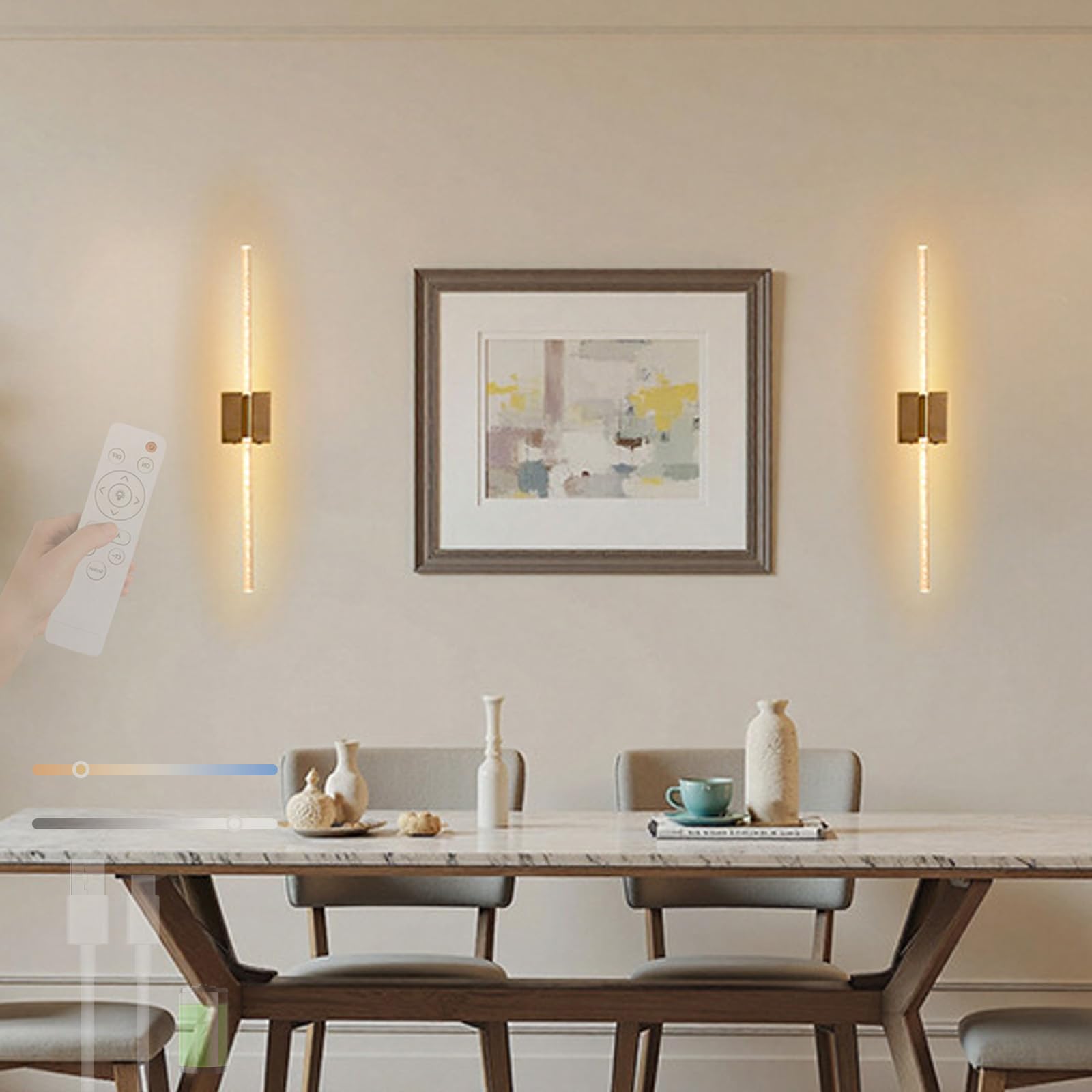 Lampada da Parete Senza Fili a Batteria, dimmerabile, con Controllo Touch, con Telecomando, Ricaricabile Tramite USB, per Camera da Letto e Soggiorno (Oro, 2 Confezioni, 100 cm)