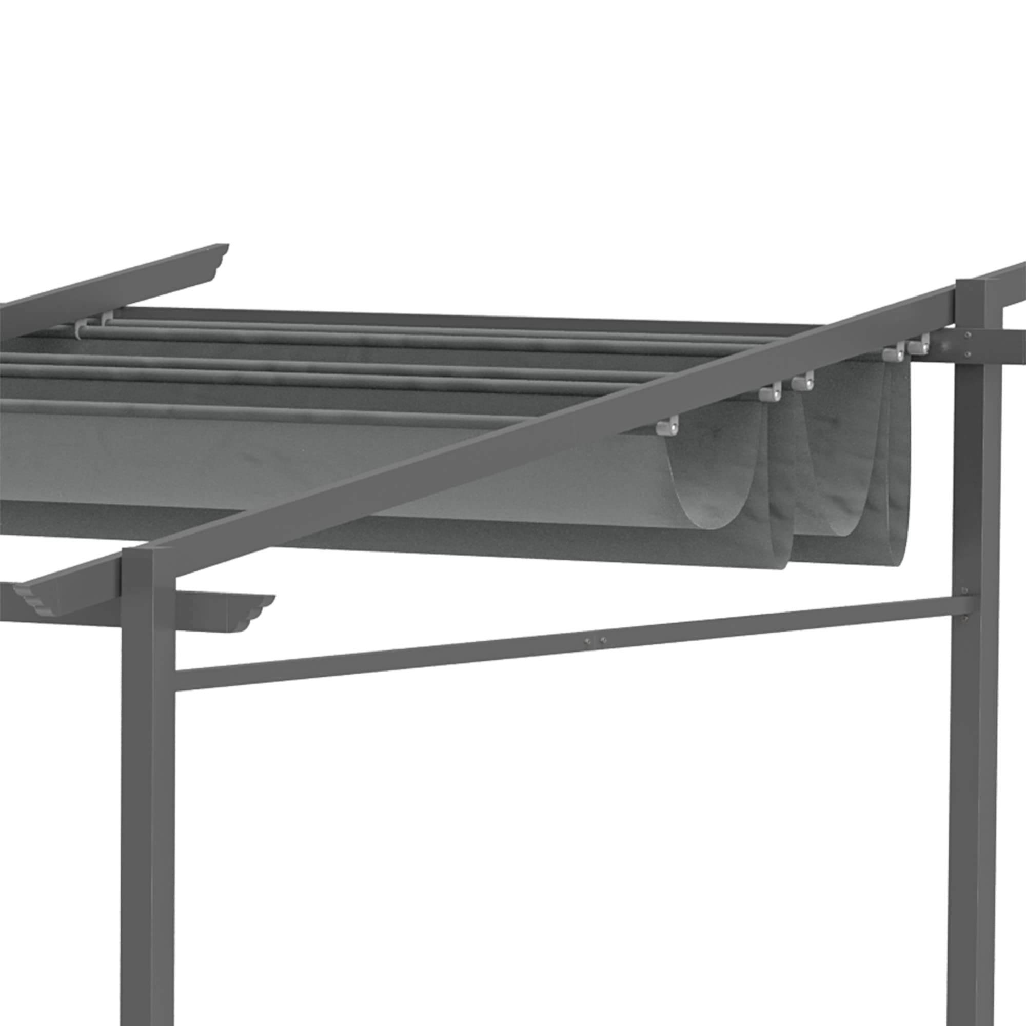 Outsunny Pergola Jardin extérieur pergola 4x3 adossée avec Toile coulissante rétractable Structure Acier Toile Polyester Haute densité 180 g/m² Incluse Gris