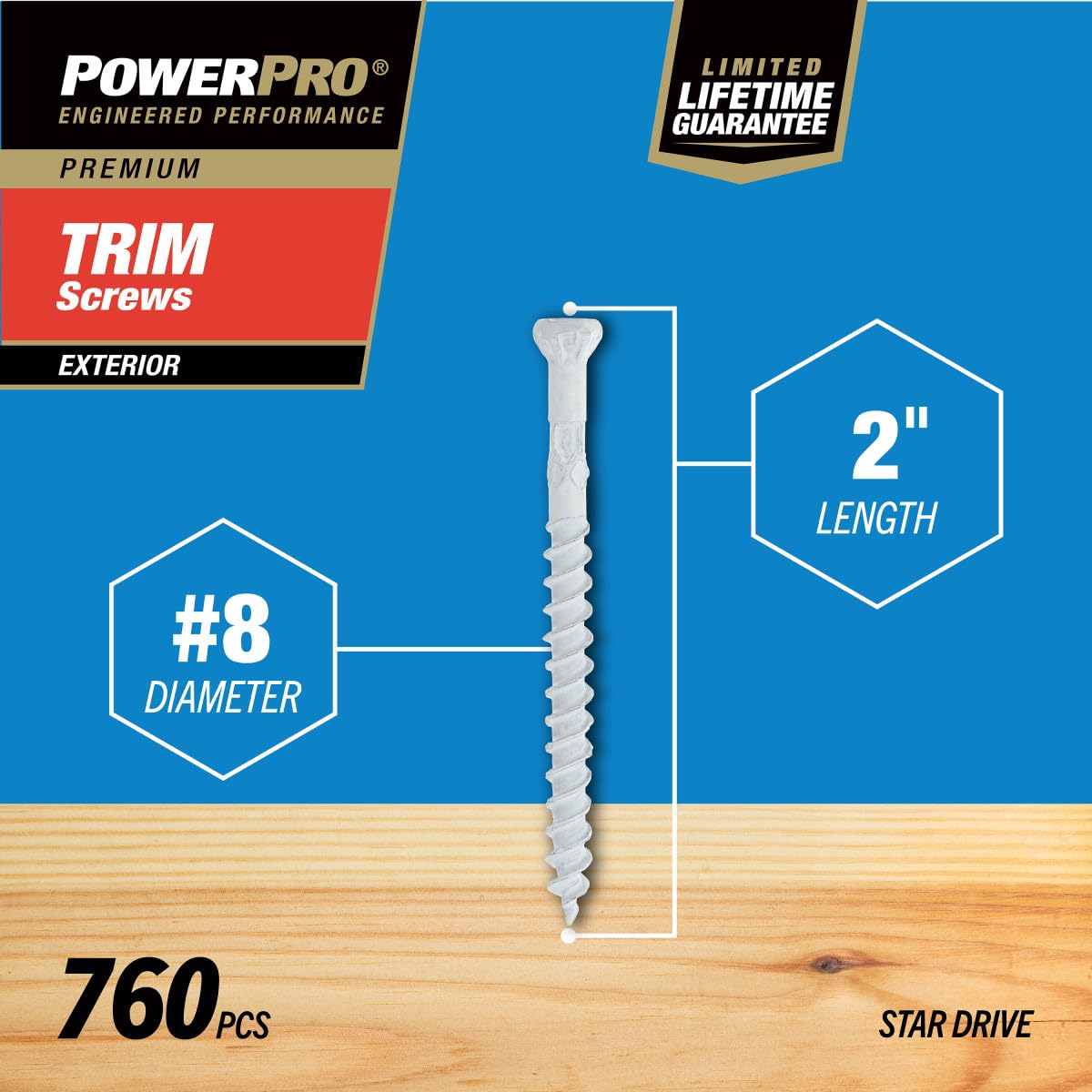 Power Pro Viti per finiture esterne bianche di alta qualità (20,3 x 5,1 cm) | Viti per legno a testa piccola Star Drive | Elementi di fissaggio esterni rivestiti antiruggine per finiture e pavimenti |