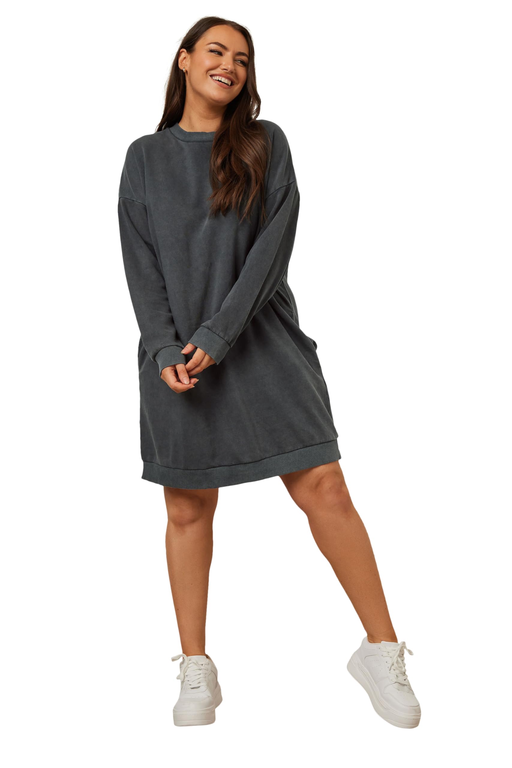 Yours Women's Crew Neck Sweatshirt Dress - Mini Dress - Grey - Size 30-32