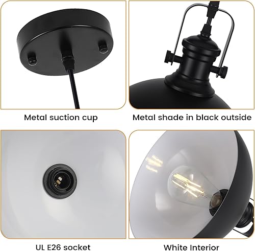 Miniatura 7 de Paquete de 2 luces colgantes negras, luces colgantes de granja de 9.8 pulgadas para isla de cocina, iluminación moderna de isla de cocina, luz