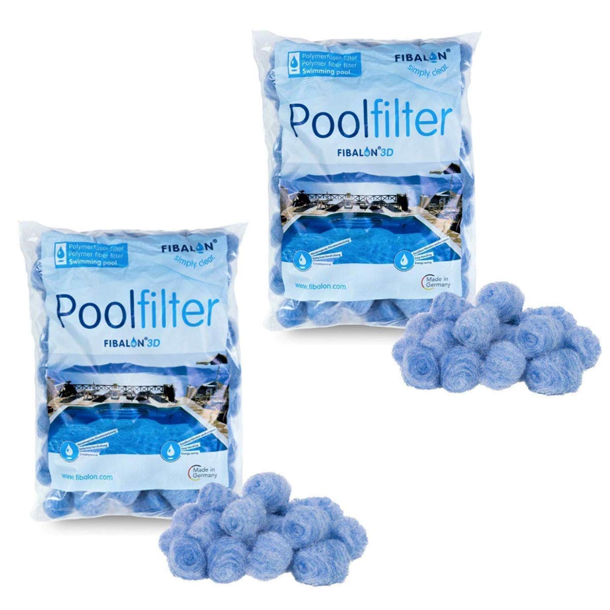 FIBALON 3D Polymerfaserfilter Poolfilter | hochinnovativ & wirksam | 1050g ersetzen 75kg Filtersand | für alle gängigen Filter geeignet - 3 x 350g