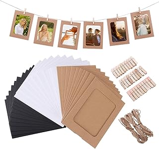Mixed Colors Paper Photo Frame Set with Wooden Clip and String 30PCS/Set Wall Photo Frame Hanging Picture Album Party Decoration