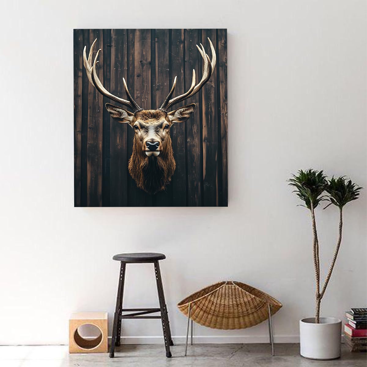 Lamina arte en lienzo ciervo farmhouse vintage marco int. 70x90cm
