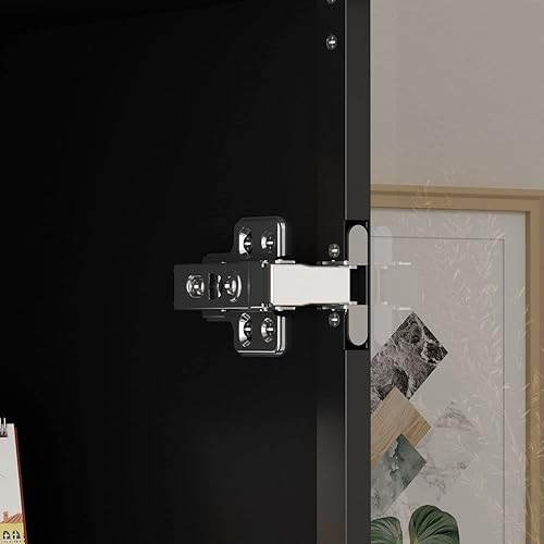 Miniatura 9 de FAMAPY Vitrina con puertas y luces de cristal, estantes de almacenamiento de 4 niveles, diseño emergente, vitrina de trofeos para coleccionables,