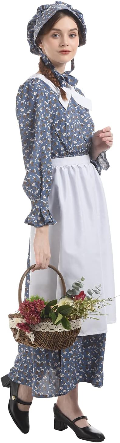 CR ROLECOS Colonial Prairie Dress Women Floral Amish Dresses Pilgrim Costume - Image 5
