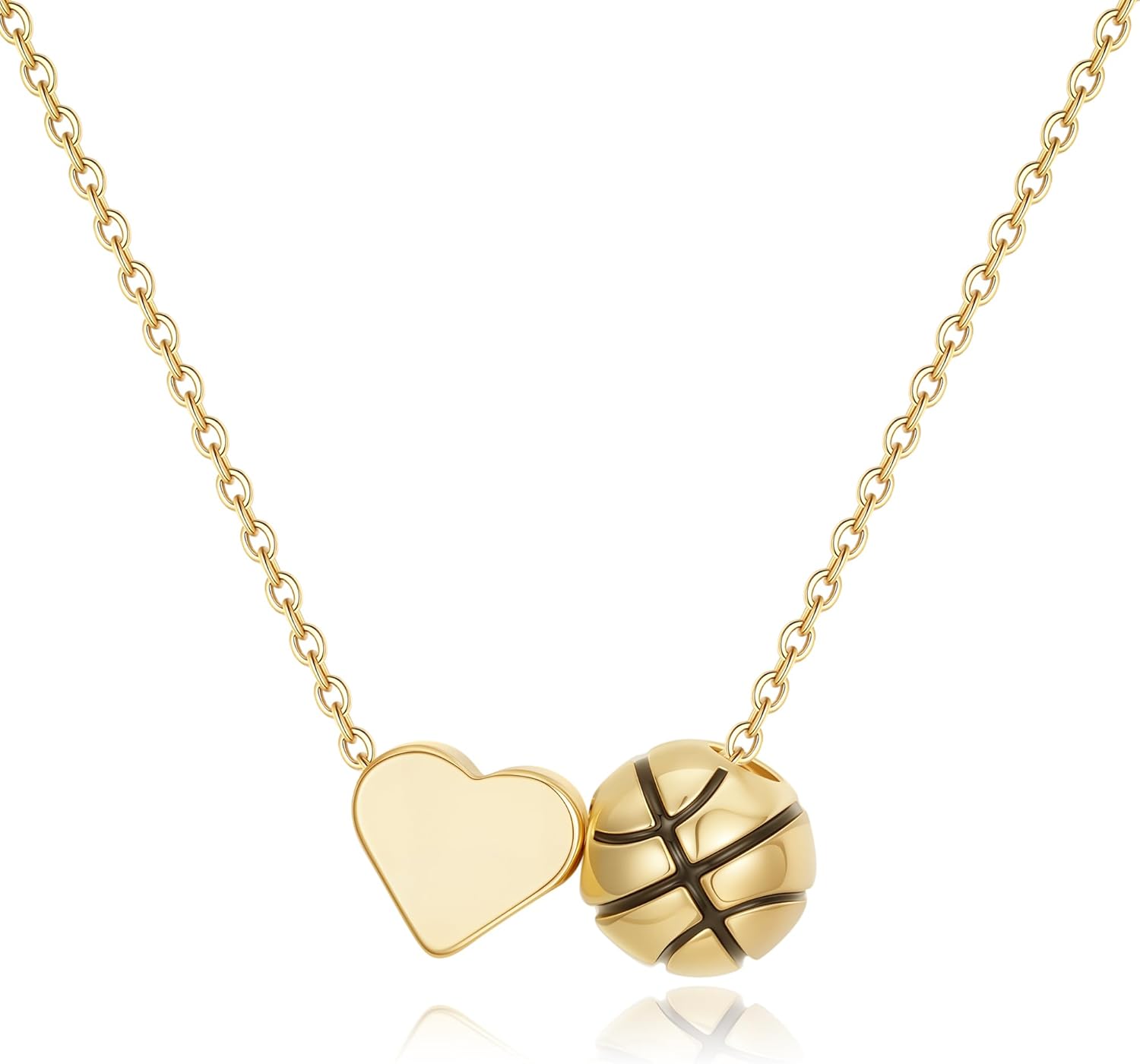 Turandoss Sports Necklace for Women, 14K Gold Plated Heart Pendant Soccer Football Basketball Necklaces for Women Gold Pickleball Volleyball Tennis Softball Necklace Gifts for Sports Lovers Fans Teams