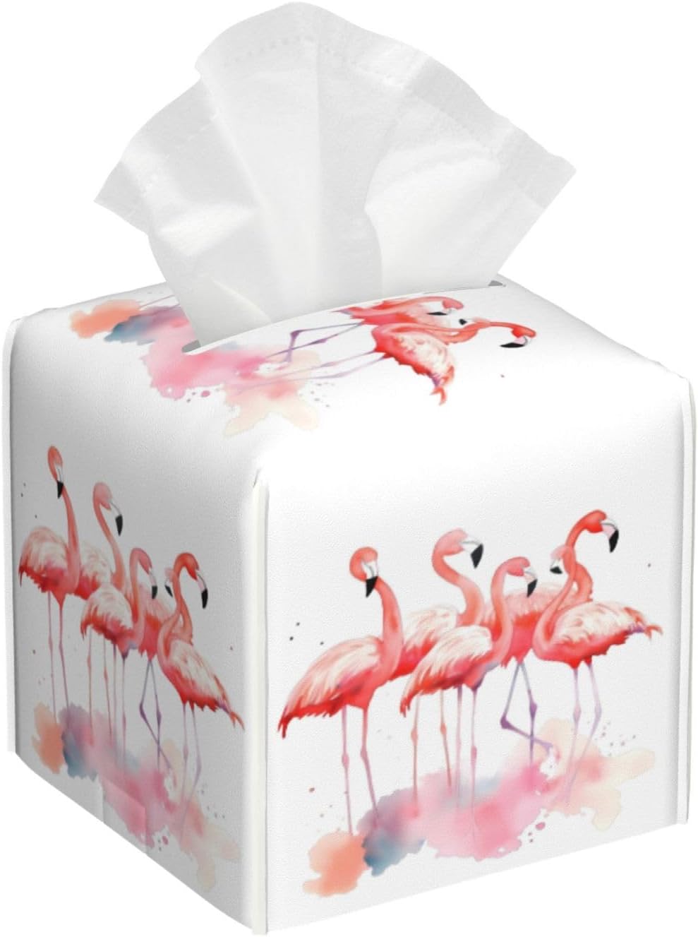 Pink Flamingos Watercolor Square Tissue Boxes Decor for Bathroom Vanity Home 5.2"x5.2"x5.2"