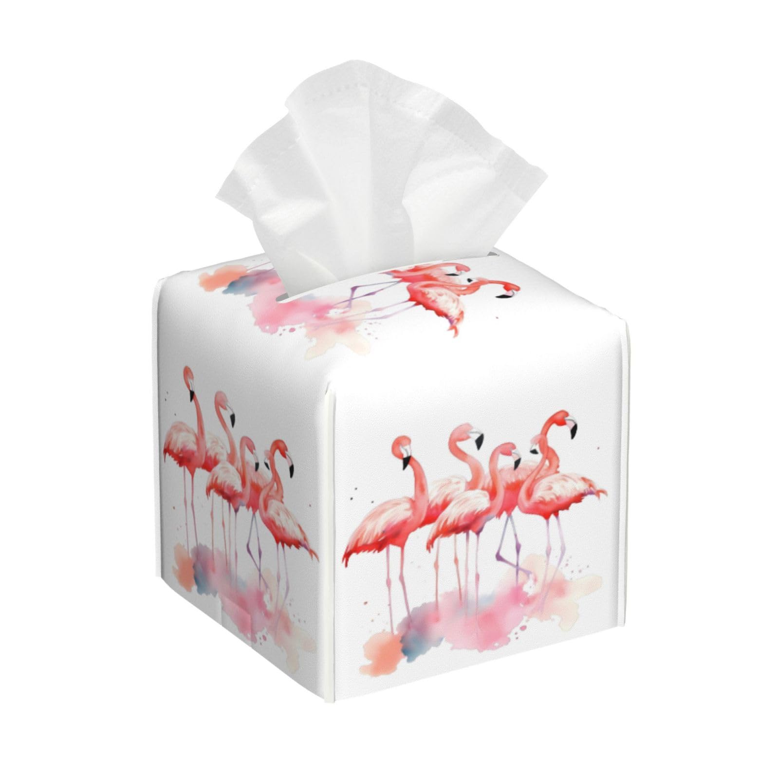 Square Tissue Boxes 5.2"x5.2"x5.2" Pink Flamingos Watercolor Tissue Holder Decor for Bathroom/Vanity Countertop/Home/Car/Office