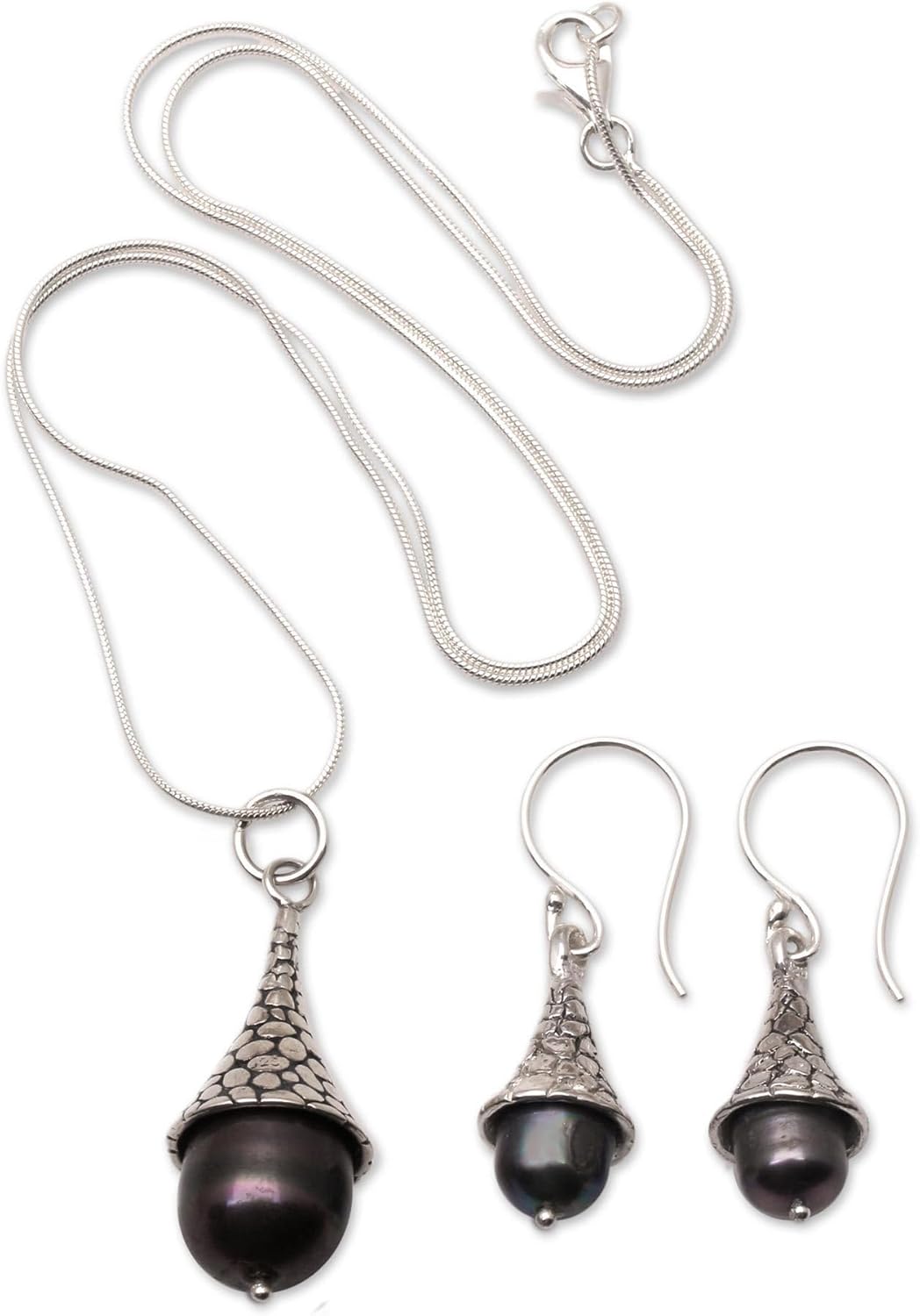 NOVICA Handmade Sterling Silver Blue Cultured Pearl Jewelry Set Freshwater Pendant Indonesia Birthstone Gemstone