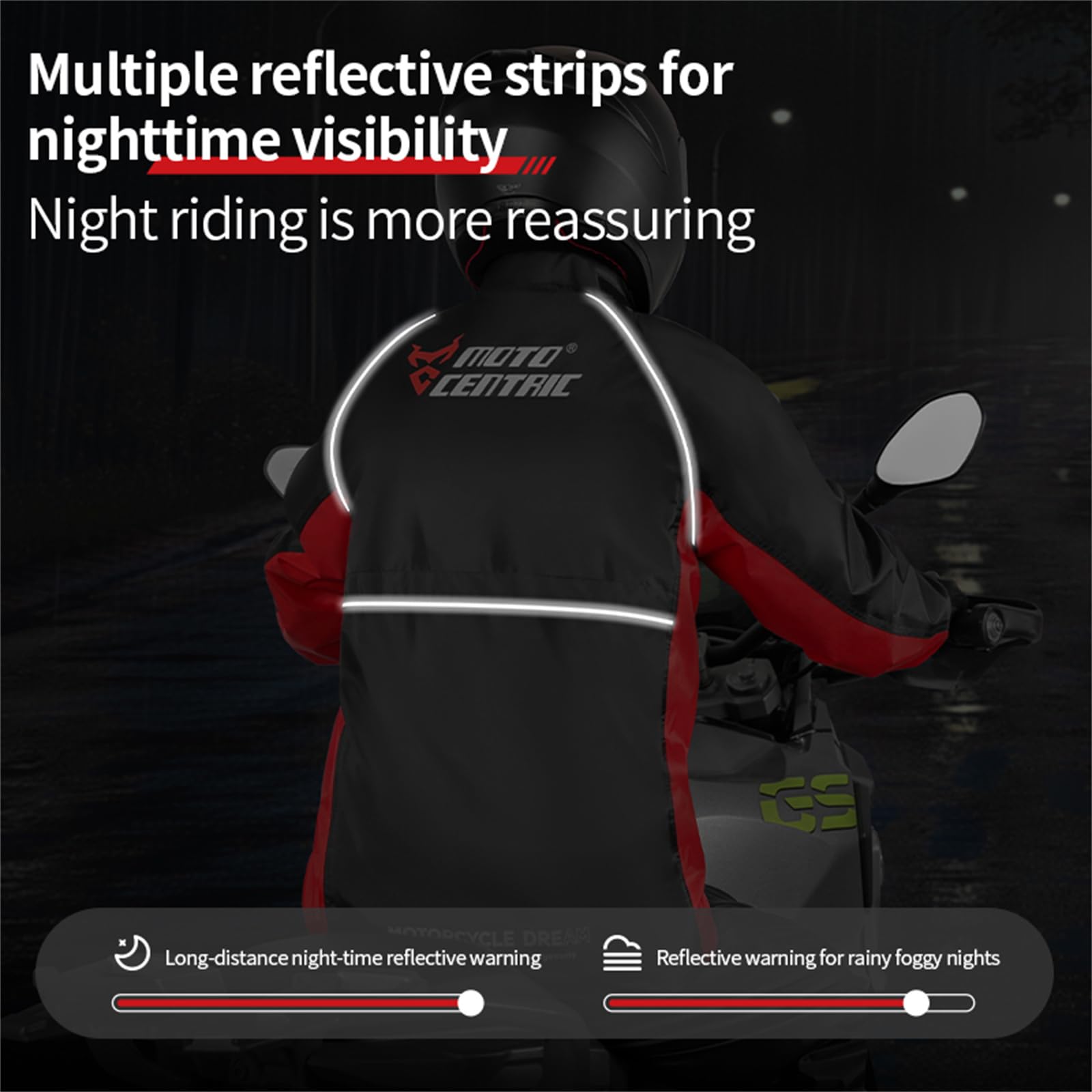 MOTOCENTRIC Traje de Lluvia para Moto 2 Piezas, Chubasquero Impermeable y Transpirable con Tiras Reflectantes, Conjunto de Chaqueta y Pantalón Cortavientos para Motorista Hombre Mujer