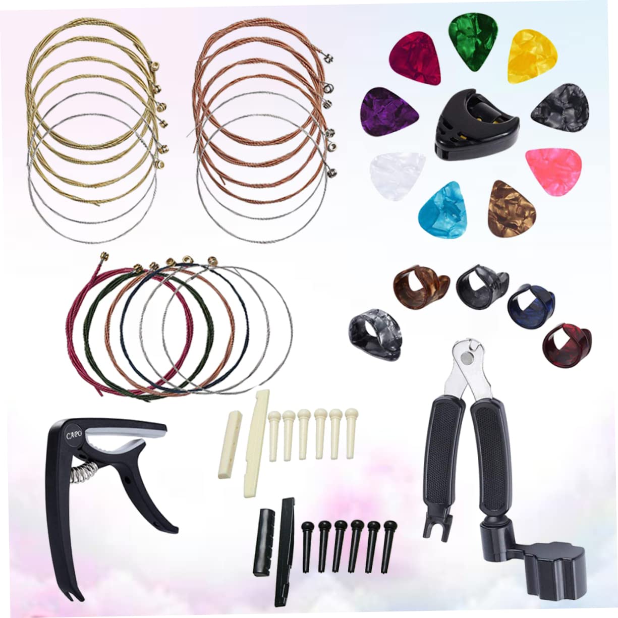 VICASKY 3stücke Gitarren Zubehör Set Wechselwerkzeug Für Gitarrensaiten Mit Saitenwickler Plektrum Und Steg- Sattelkit Praktische Tragbare Und Langlebige Gitarrenwerkzeuge Für Musiker