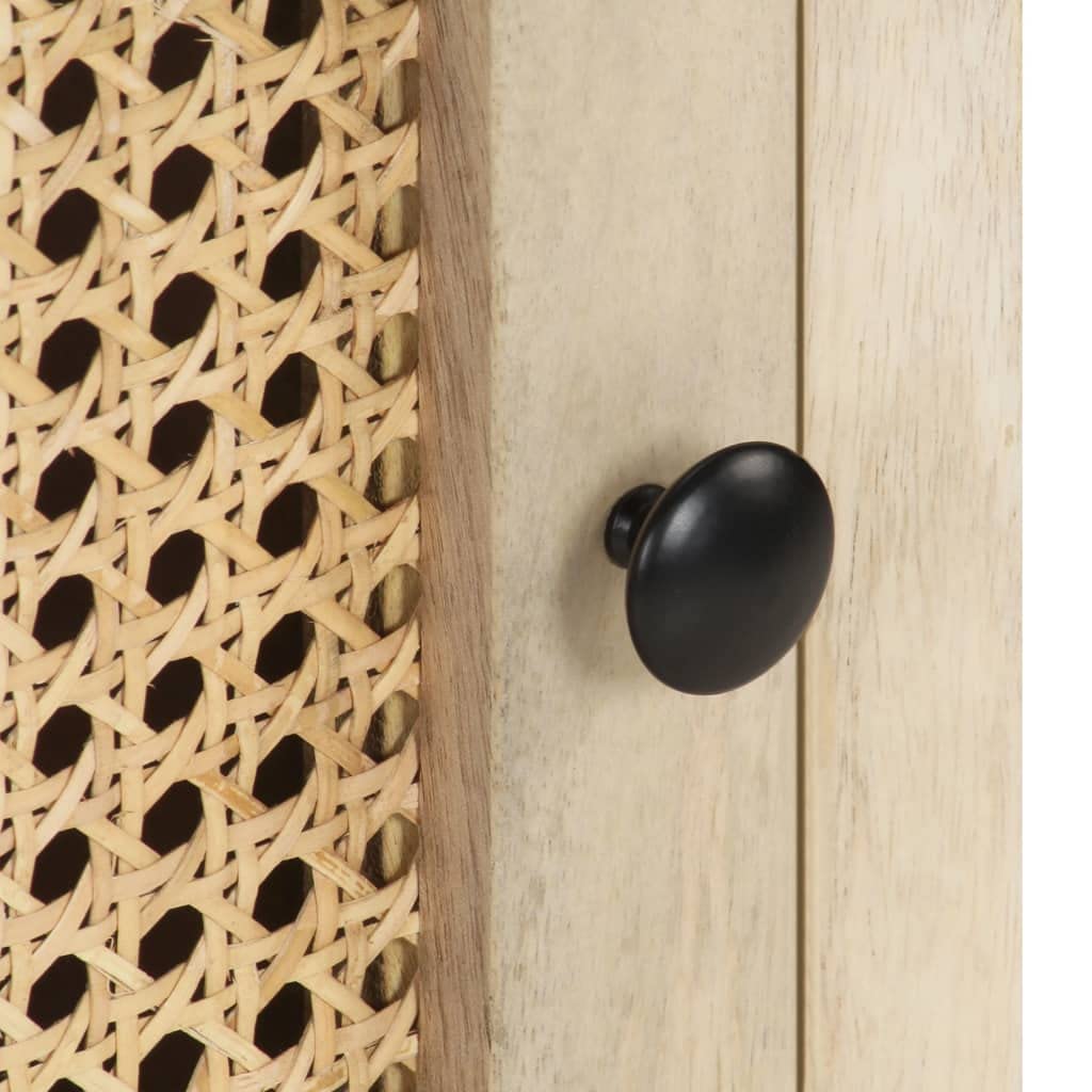 vidaXL Table de Chevet Table de Nuit Armoire de Chevet Armoire de Lit Chambre à Coucher Maison Intérieur 40x30x50 cm Canne Naturelle Bois de Manguier