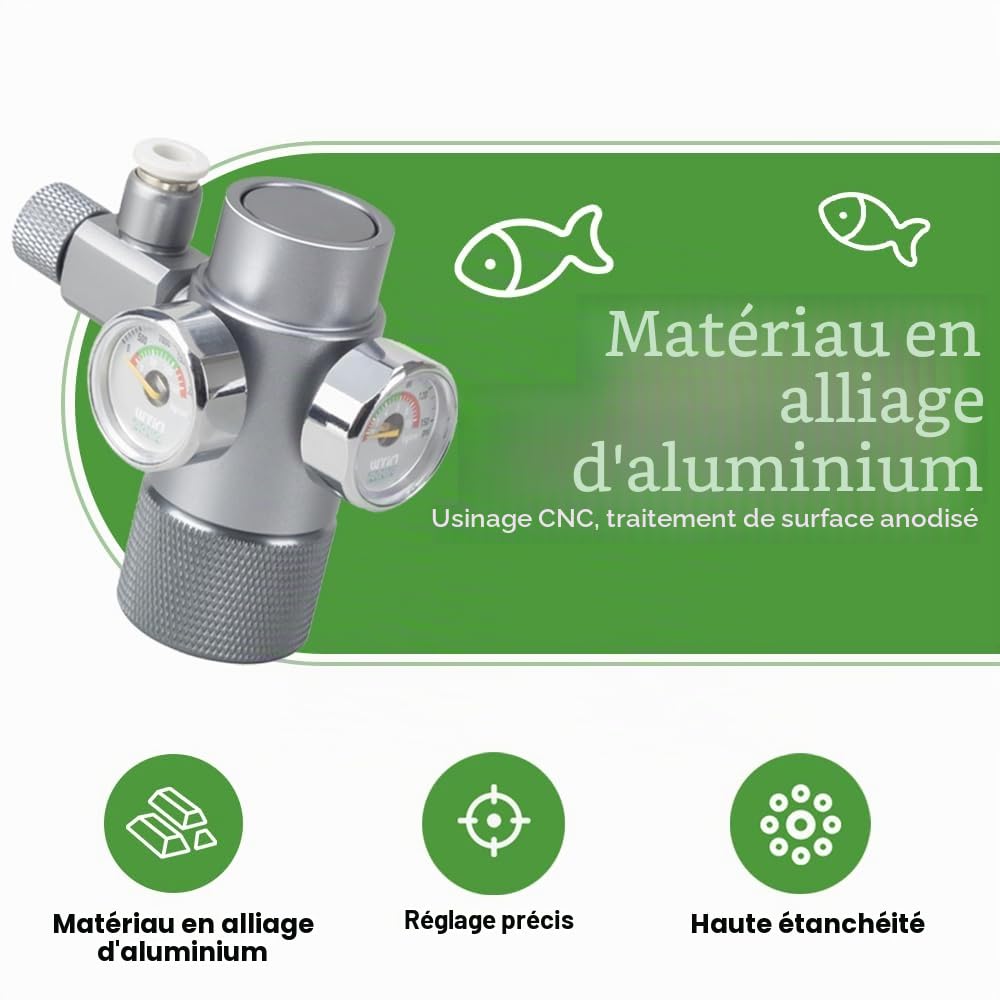 DONGKER Régulateur de CO2 pour Aquarium,Kit Système de CO2 avec Double Manomètre et Clapet Anti-Retour (W21.8) pour Aquariums et Réservoirs Plantés