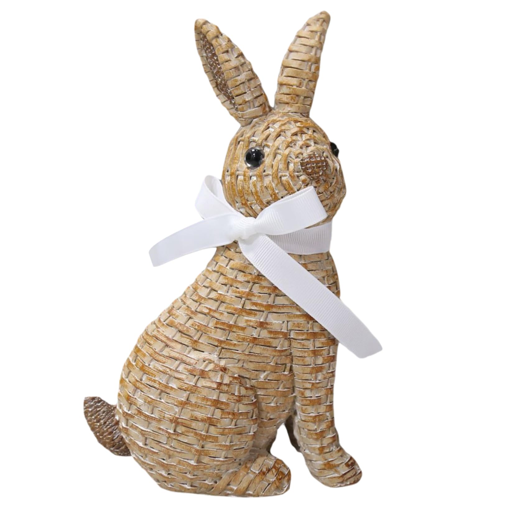 Cnafgbgg Sitting Easter Bunny Figurine Cute Realistic Rabbit Figurine Resin Rabbit Decor With Bow Vivid Easter Decorations For Home Garden Yard, 4.9X3.2x8.1inch..