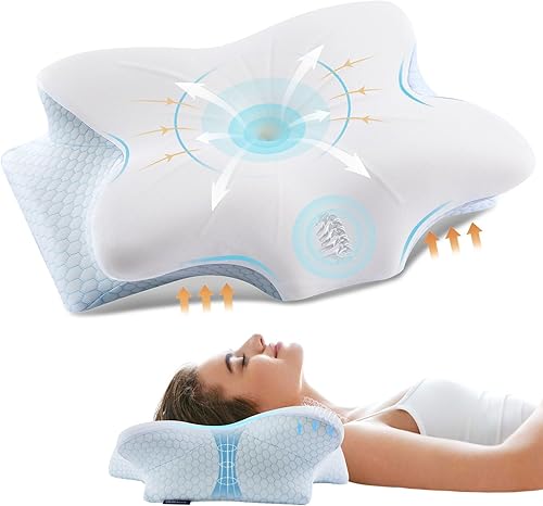 Almohada cervical de espuma viscoelástica para cuello y hombros, almohada cervical ergonómica de contorno para dormir con 2 alturas, almohadas