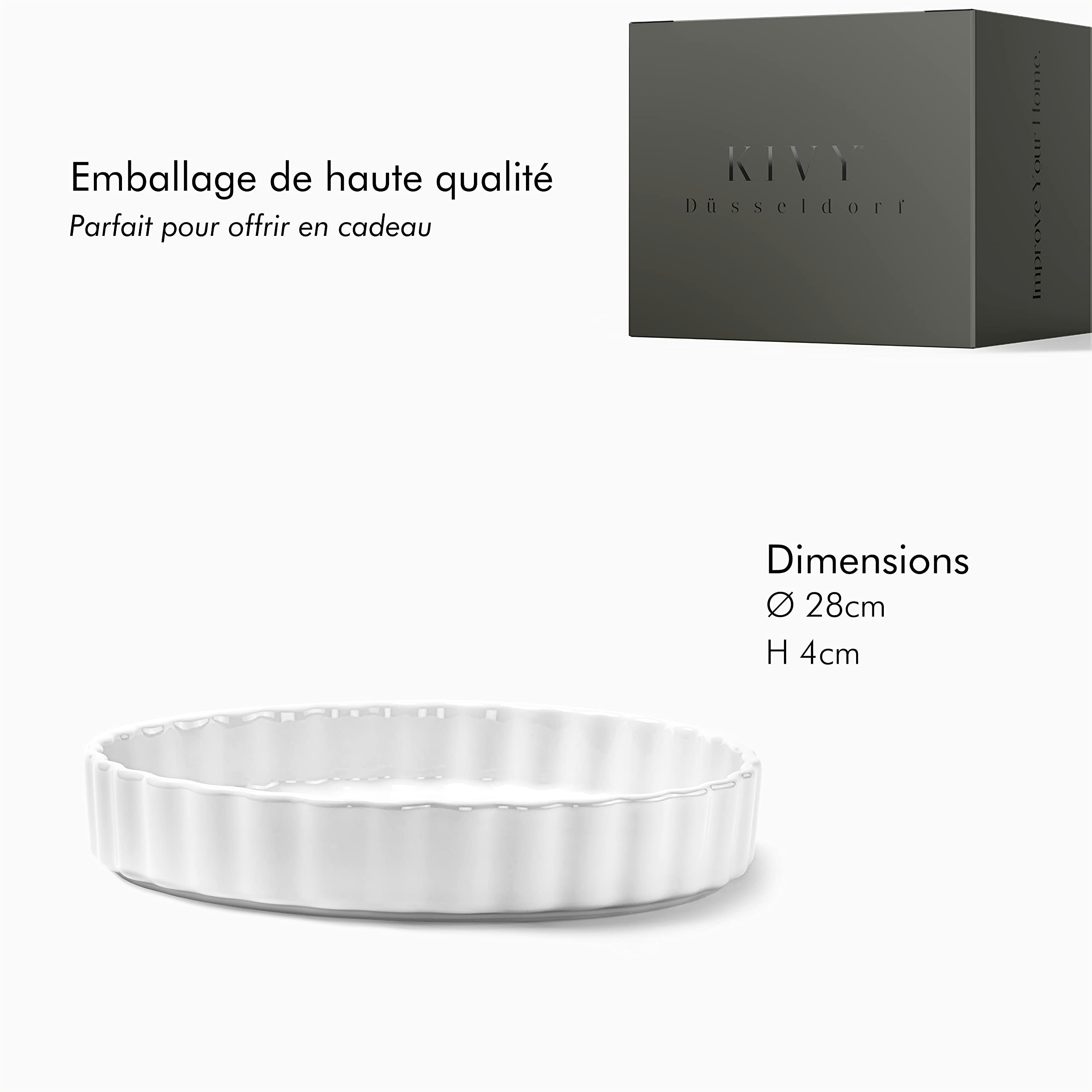 KIVY Tarte & Quiche en Céramique 28 cm - Moule Gâteau Antiadhésif Rond 28 cm - Moule à Cake - Pâtisserie & Tarteformes - Plat à Tarte - Quiche Forme Blanc