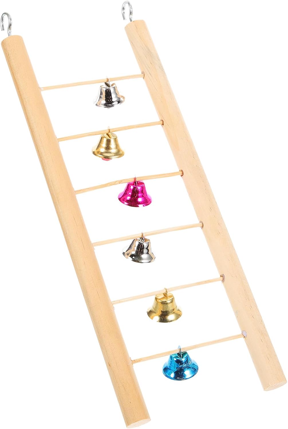 BESTonZON Wooden Bird Ladder with 6 Steps and Bells 25cm Hanging Parrot Climbing Ladder for Cage Suitable for Budgerigar and Small Birds