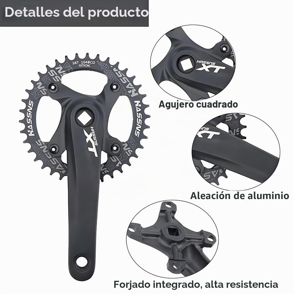 Juego de bielas para Bicicleta de aleación de Aluminio, cuadradas, para 8/9/10/11 velocidades, bielas de Bicicleta de montaña de 170 mm, 104 BCD
