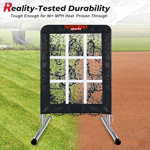 Heavy-Duty 9 Hole Baseball & Softball Pitching Net with Strike Zone Target - Adjustable Portable Design for Training, Includes 4 Stakes & 2 Sandbags（Black） by ESUELITE - Image 5