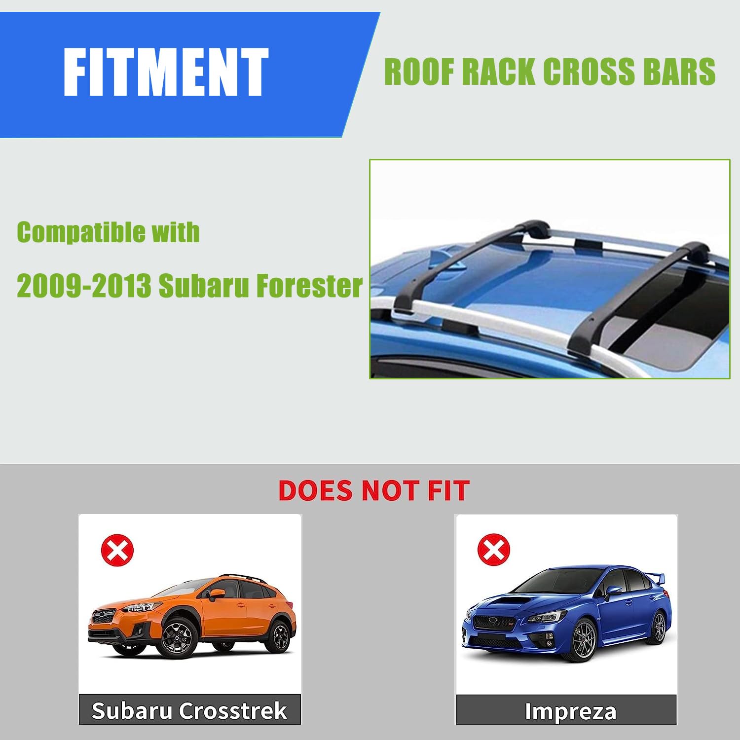 Adjustable Roof Rack Crossbar Set - Aluminum Luggage Carrier For RAV4, Rogue, Forester, Highlander & More (Unpainted/Silver/Black)