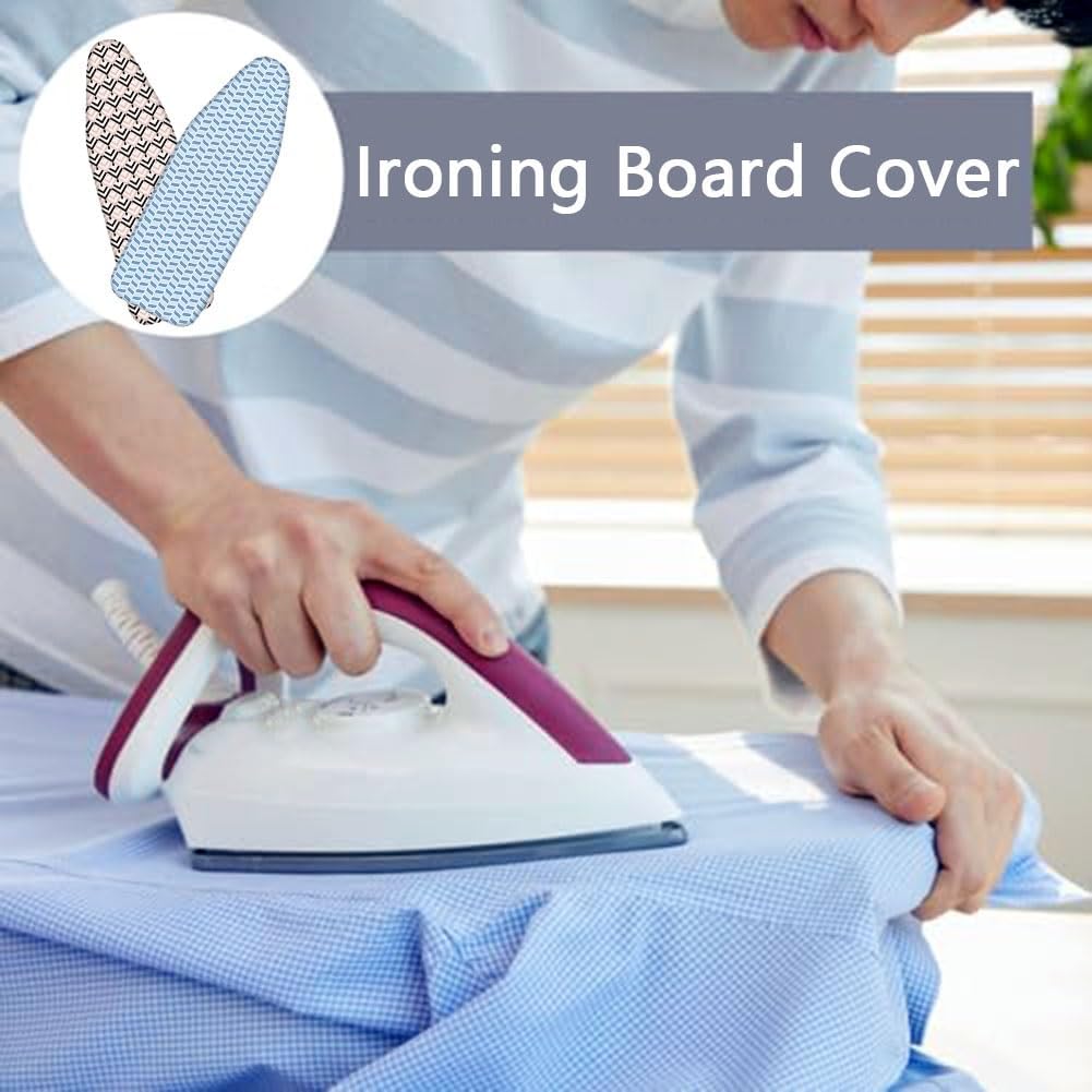 Geometric Ironing Board Cover and Pad with Cotton Padding, Heavy Duty Elastic Edge, Heatproof(Pink-Black,120x38cm)