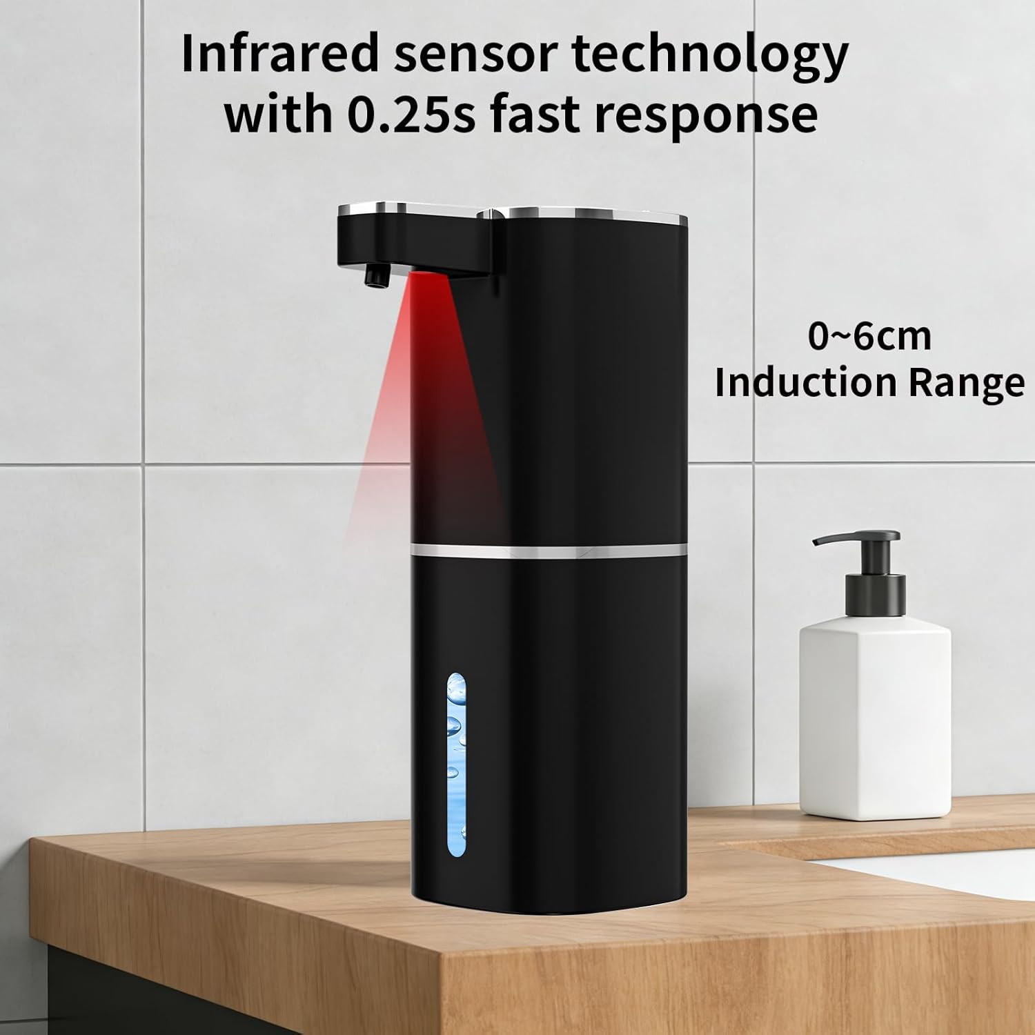 Automatic Foaming Soap Dispenser, Touchless Hand Soap Dispenser, USB Rechargeable, 4 Adjustable Levels, 14.2 oz (420 ml) Large Capacity, for Bathroom, Kitchen & School (Black, Foaming) - Image 7