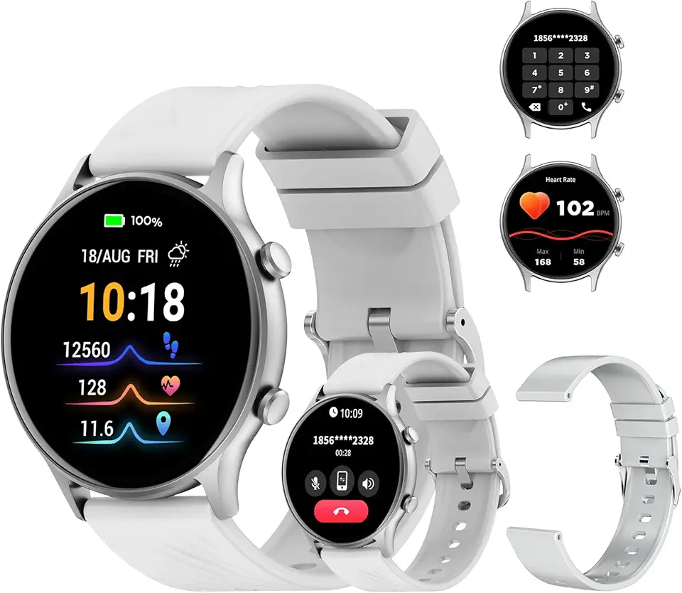 PEJE ZW04 Relogio Smartwatch,1.39" Tela HD Touch,Relógio Smartwatch com Alexa,Ligações Bluetooth,123+ Modos Esportivos,Notificações Inteligentes,Compatível com iOS/Android, Inclui 2 Pulseiras.(Prata)