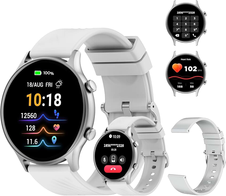 PEJE ZW04 Relogio Smartwatch,1.39" Tela HD Touch,Relógio Smartwatch com Alexa,Ligações Bluetooth,123+ Modos Esportivos,Notificações Inteligentes,Compatível com iOS/Android, Inclui 2 Pulseiras.（Prata）