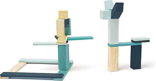 Miniatura 9 de Conjunto de 24 bloques magnéticos de madera de Tegu, blues
