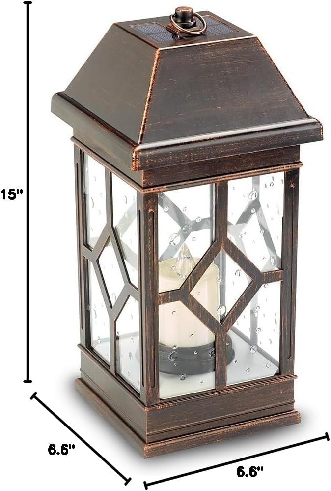 Smart Solar San Felipe II Outdoor LED Solar Lantern with Hanging Loop and Real Seeded Glass Shade, Solar-Powered Hanging Lantern for Gardens and Patios, Bronze