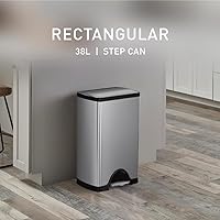 Vista 2 de Simplehuman - Cubo de basura rectangular para cocina de 38 litros / 10 galones, con pedal, de acero inoxidable cepillado