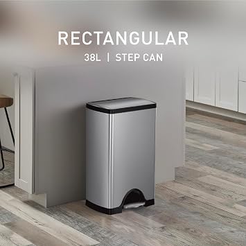 simplehuman 38 Liter / 10 Gallon Rectangular Kitchen Step Trash Can, Brushed Stainless Steel