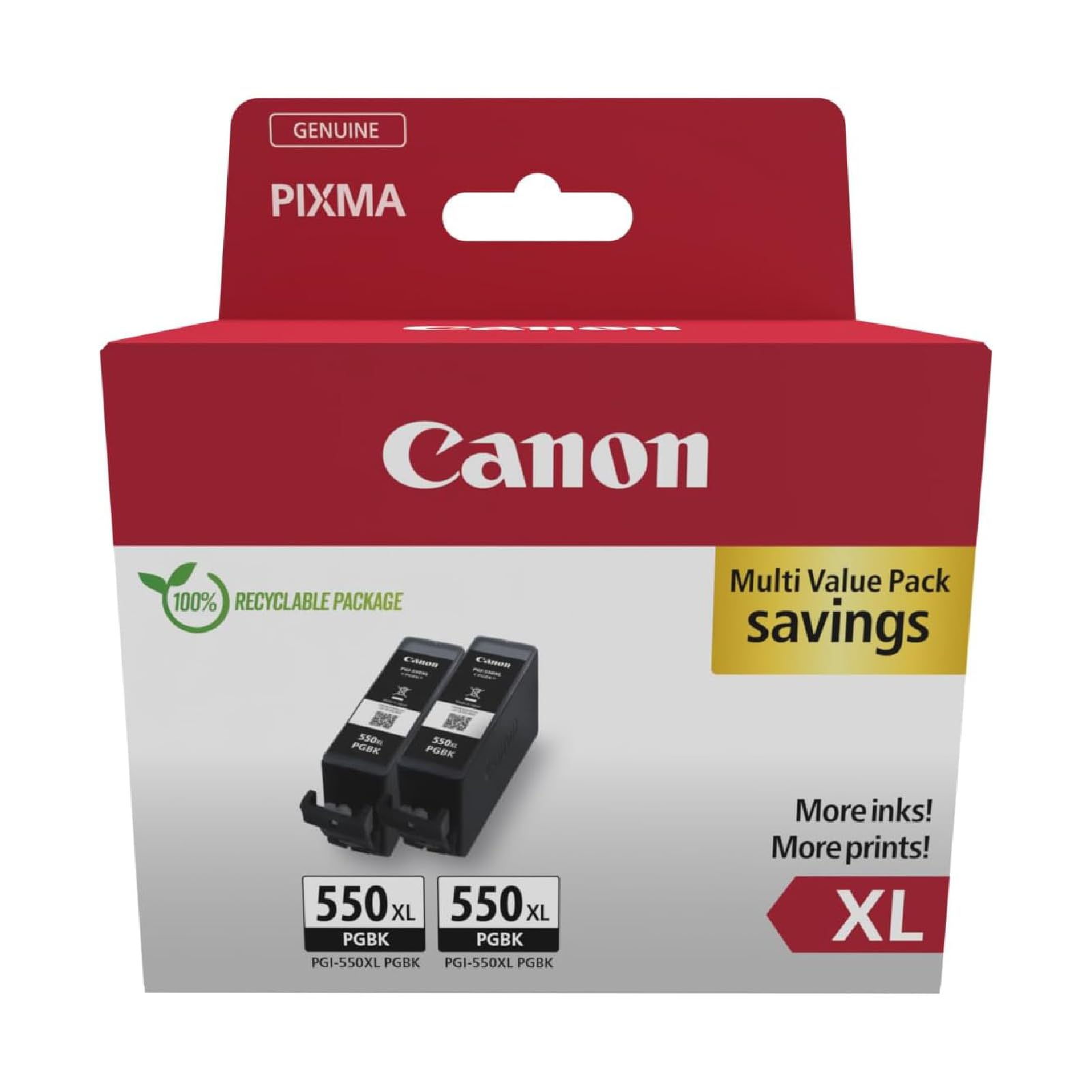 Canon PGI-550XL Lot de 2 Cartouches d'encre Authentiques à Haut rendement (Noir)