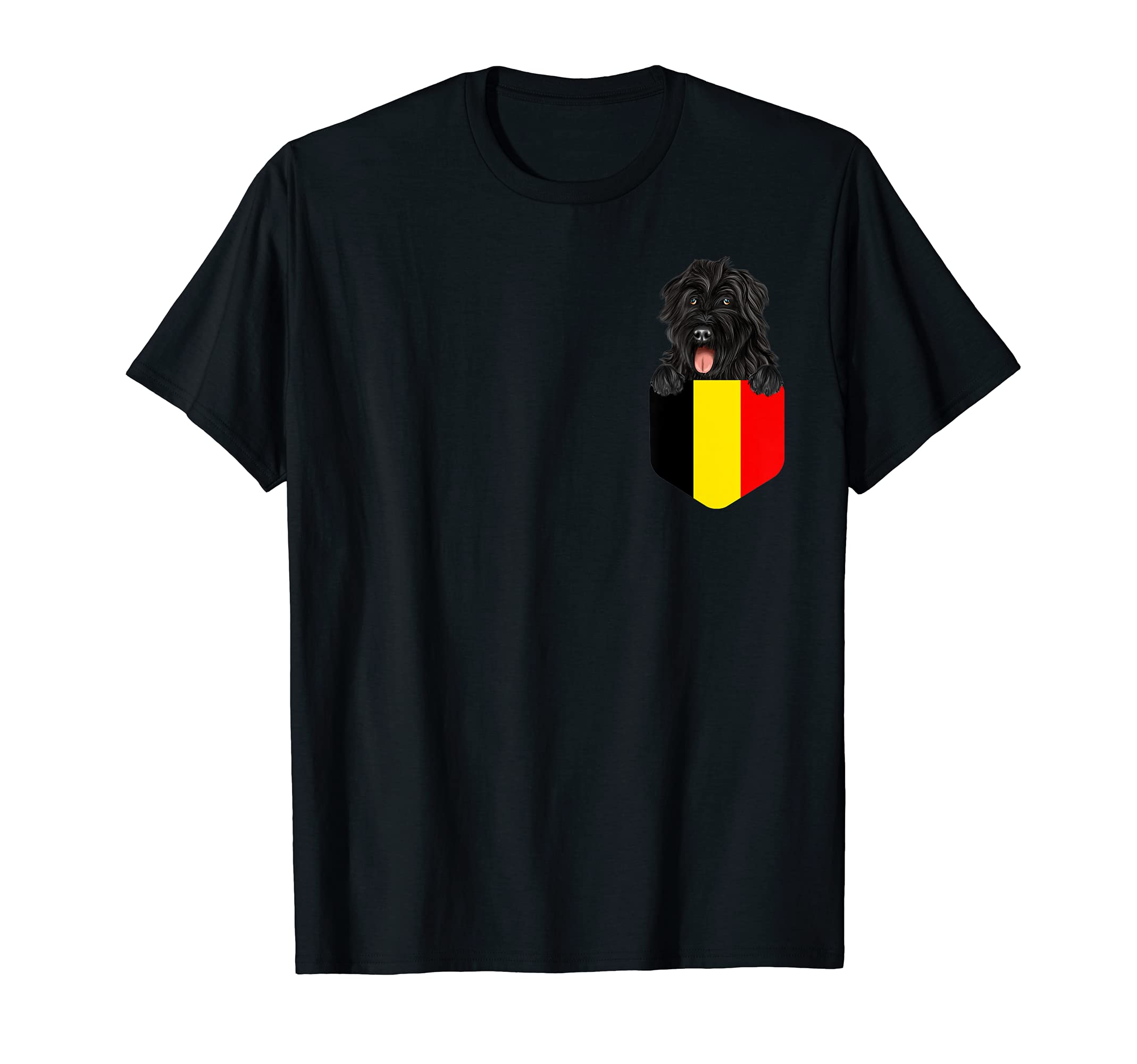 Belgium Flag Bouvier des Flandres Dog In Pocket T-Shirt, Black