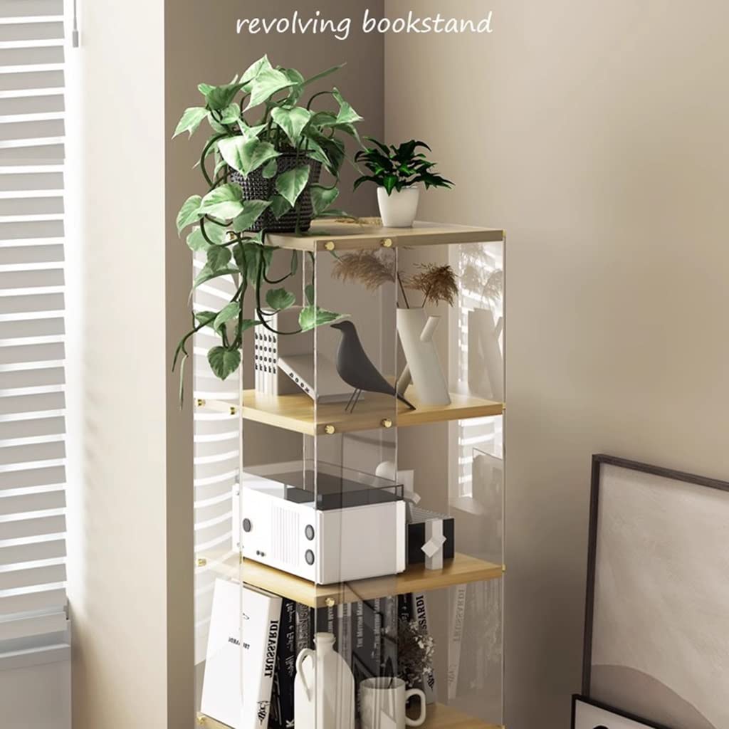 360° Draaibare Boekenplank Boekenkast 5 Niveaus Draaibare Boekenplank Hoge Boekenkast Hoek Vloerstaande Display Opbergplank Houten Boekenorganizer voor Woonkamer Slaapkamer,Houtkleur,2 Lage