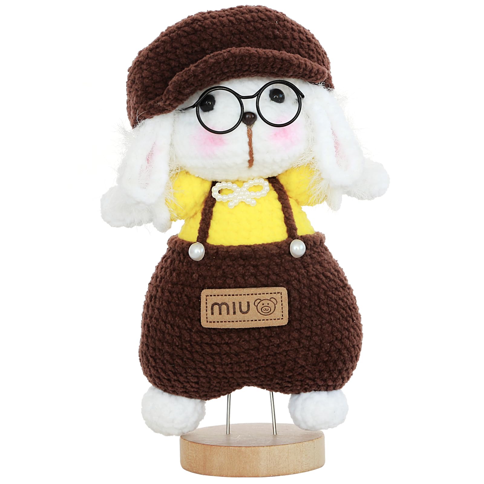 Traxex Crochet Bunny,Super Cute Handmade Crochet Rabbit with Positive Greeting Cards and Mini Penguin as Gift,Ideal Gifts for Birthday, Graduation, Lovers and Family (#04 Brelet Bunny - - Dark Brown)